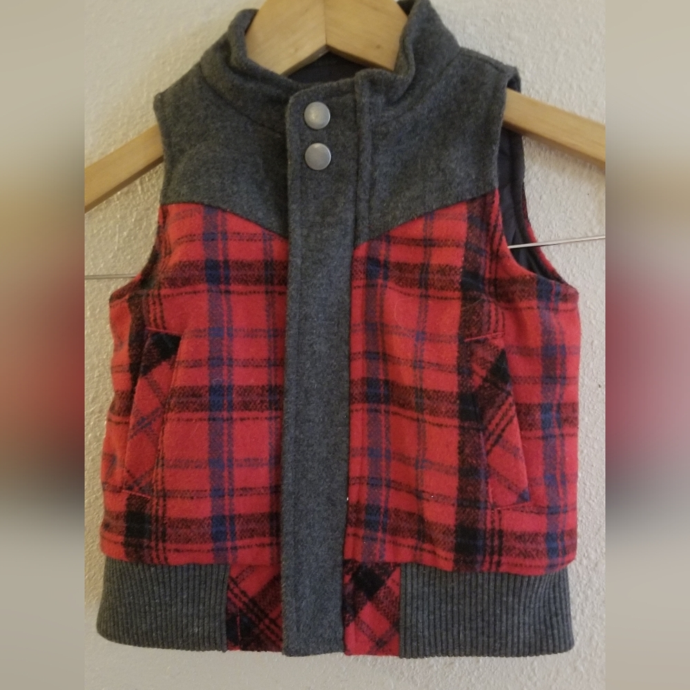 OshKosh toddler boy red plaid and gray vest size 12M